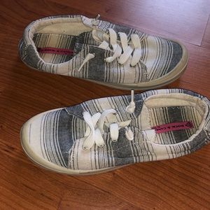 Grey and white striped Slip on sneakers